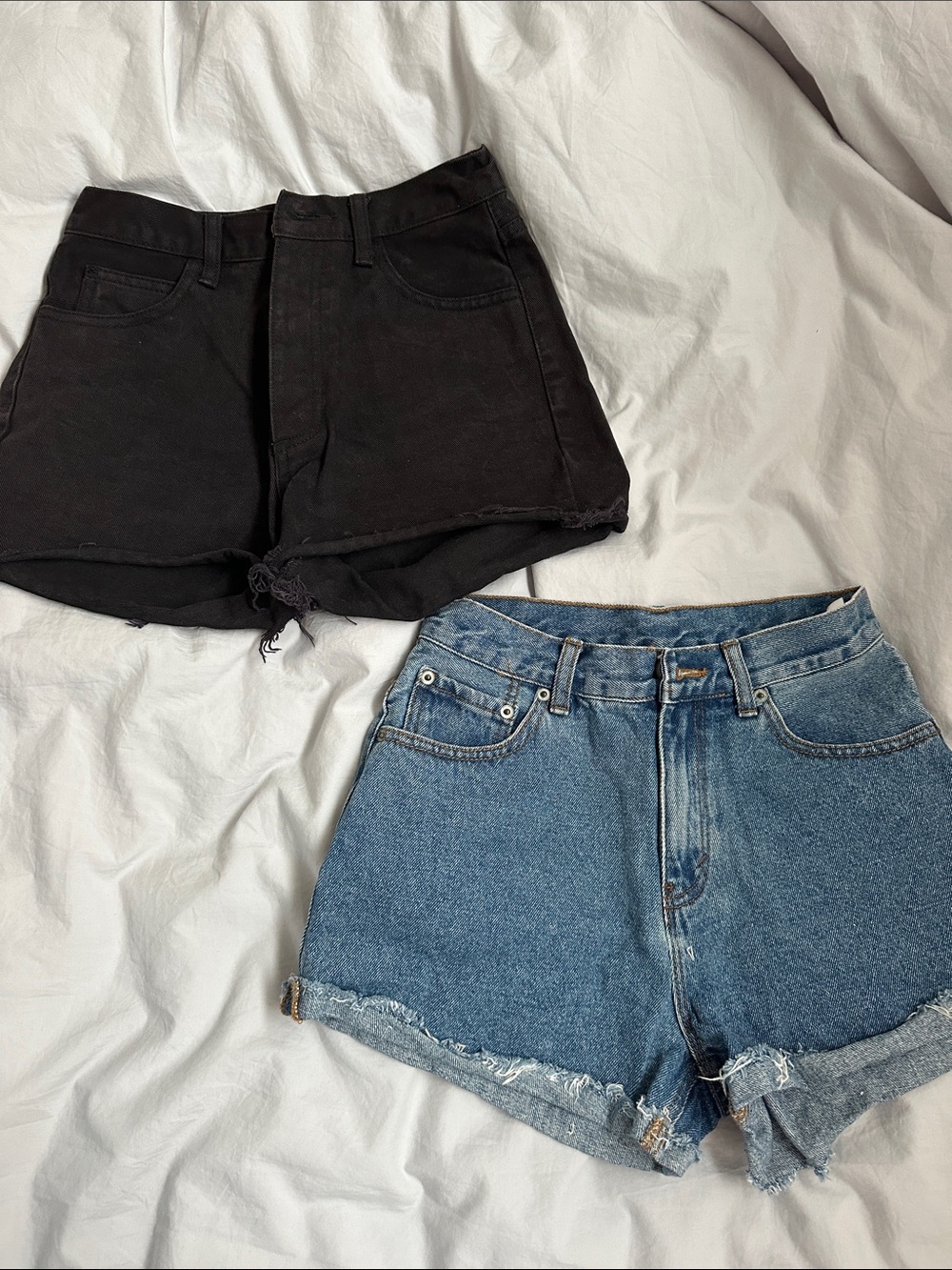 Brandy Melville Black and Blue Denim Shorts Duo